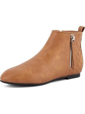 Women's Camel pu Ankle  Flat Low Heel Zippers Booties Winter Fall Fashion Boot